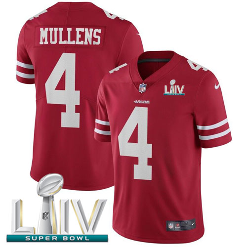 San Francisco 49ers Nike #4 Nick Mullens Red Super Bowl LIV 2020 Team Color Men Stitched NFL Vapor Untouchable Limited Jersey